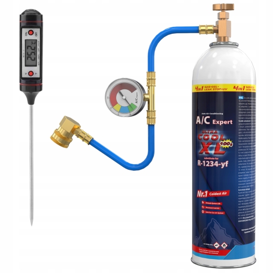 Zestaw XL 4 w 1 do napełniania klimatyzacji dla aut na R1234yf + termometr