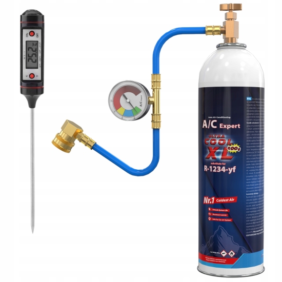 Zestaw XL do napełniania klimatyzacji dla aut na R1234yf + termometr