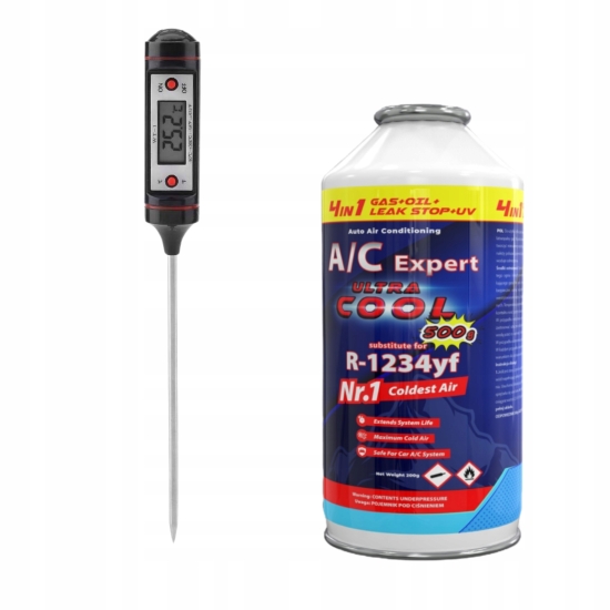 Gaz 4 w 1 do napełniania klimatyzacji dla aut na R1234yf + termometr
