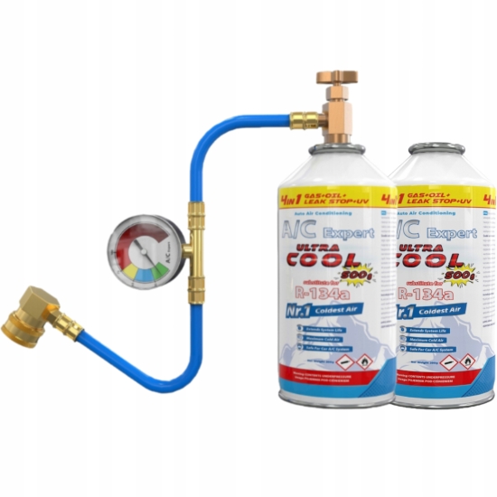 2 x zestaw 4 w 1 do napełniania klimatyzacji dla aut na R134a