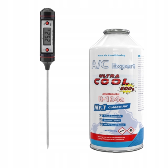 Gaz do napełniania klimatyzacji dla aut na R134a + termometr