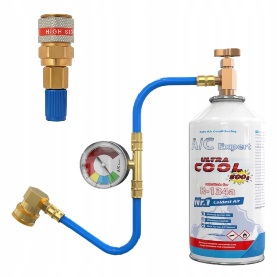 Zestaw do napełniania klimatyzacji dla aut na R134a + adapter HP na LP
